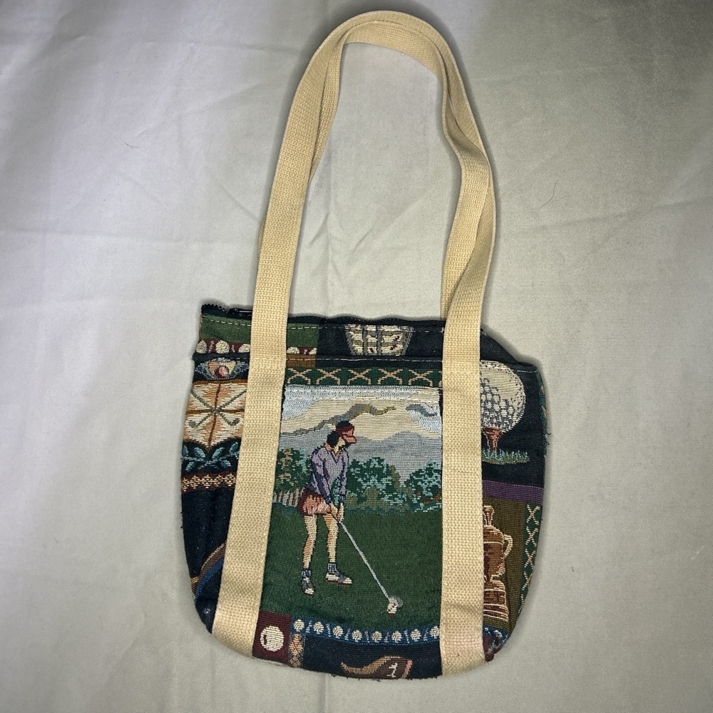 80s 90s Bonnie Reilly Golfing tapestry shoulder bag with pocket - Picture 2 of 3